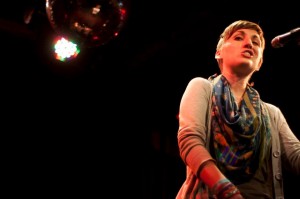 Carrie Rudzinski eyes the encroaching disco balls. Photo by Jessie Rizzi. Carrie Rudzinski eyes the encroaching disco balls. Photo by Jessie Rizzi.