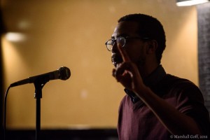 JR Mahung at the Boston Poetry Slam. Photo by Marshall Goff.