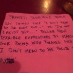Tip from the bar for Wednesday, June 1, 2016. Prompt by Adam Stone.