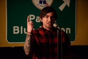 Brandon Melendez performs at the Cantab Lounge during his 2017 run for the Boston Poetry Slam Team. Photo by Marshall Goff.