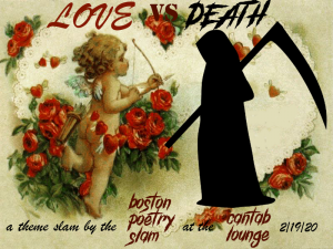Love vs. Death Poetry Slam at the Boston Poetry Slam. Graphic courtesy Rat Queen Cassandra de Alba.