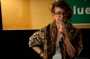 Cassandra de Alba tells it like it is in seventeen syllables at the Dirty Haiku Slam. Photo by Marshall Goff.